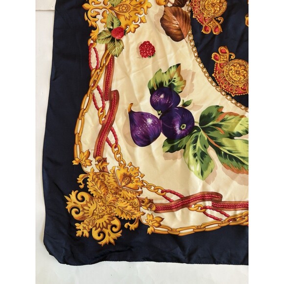 Talbots 100% Silk Navy Botanical Print 36” Square Scarf - Picture 2 of 7